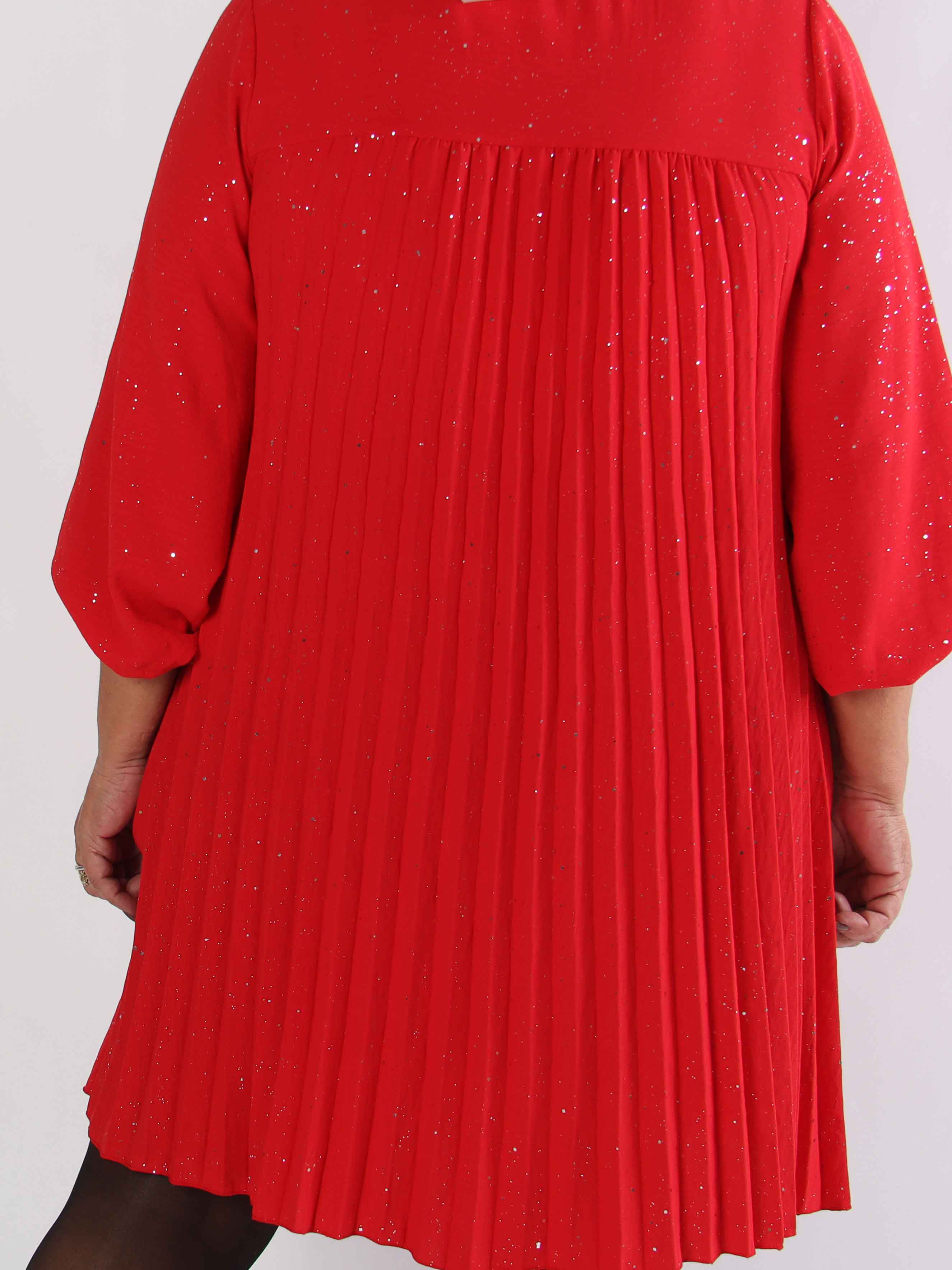 Nancy Glitter Short L/S - Plisseret plus size kjole med lommer og glimmer